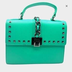 Badgley Mischka Satchel Top Handle Logo Studded Bag W/Chain Teal
